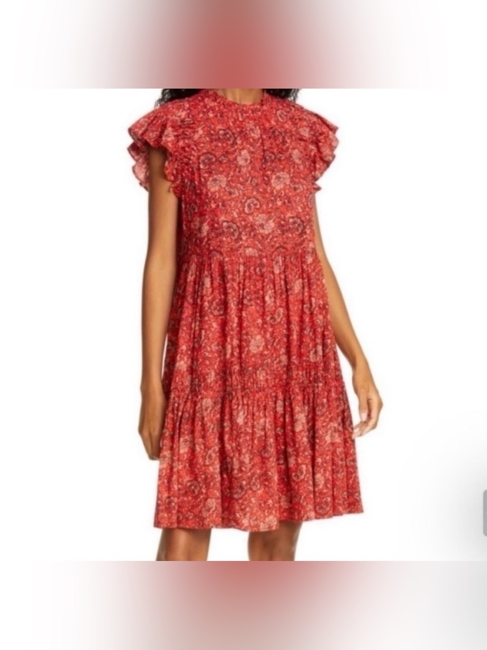 Ulla Johnson / Hana floral high neck ruffle Dress in red poppy mini 0